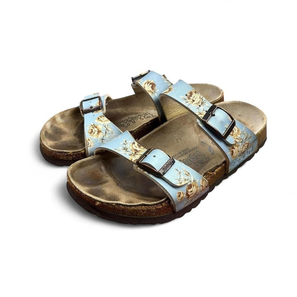 Birkenstock Arizona Sandals Blue Leather Floral Print Women's US 5 EU 36